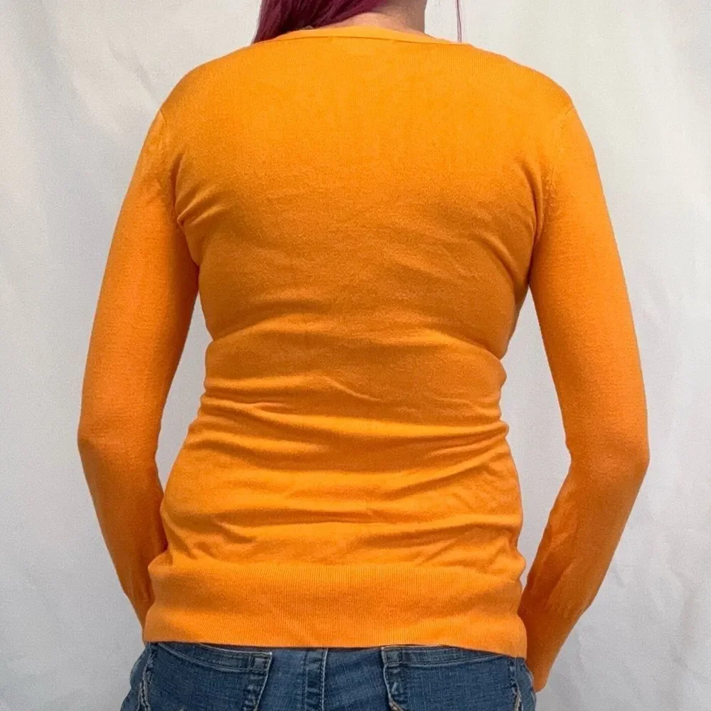 Liz Claiborne Women Long Cardigan Small Golden Orange Button Front Tunic Sweater